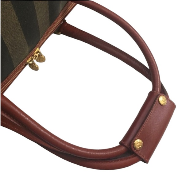 EUC Fendi Pequin Pecan Striped Bandolier Boston Travel Bag - Picture 5 of 8